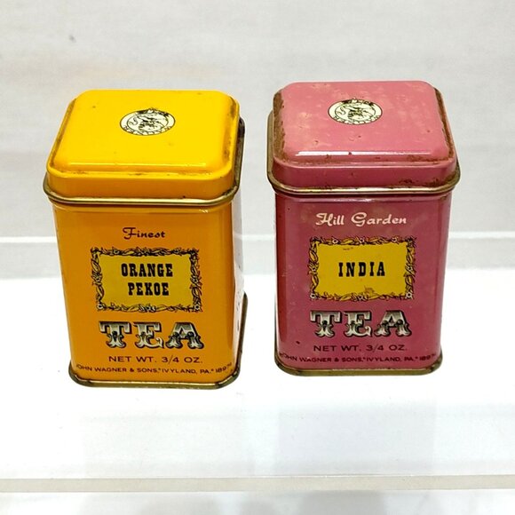 John Wagner & Sons Tea Tins Set Orange Pekoe & India Collectible Kitchen Décor - Picture 1 of 6